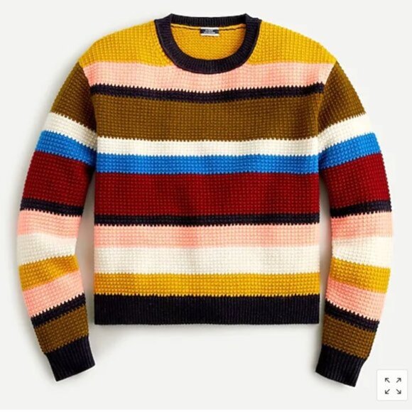 J. Crew Cashmere waffle-knit crewneck STRIPED Sweater M - Picture 1 of 13